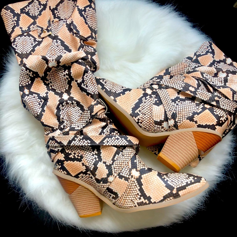 Tan Snake Skin Print Boots